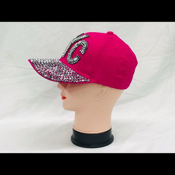 NYC Fashion Rhinestones Bling Studs Golfer Baseball Cap Hot Pink Fuchsia - Picture 4 of 5